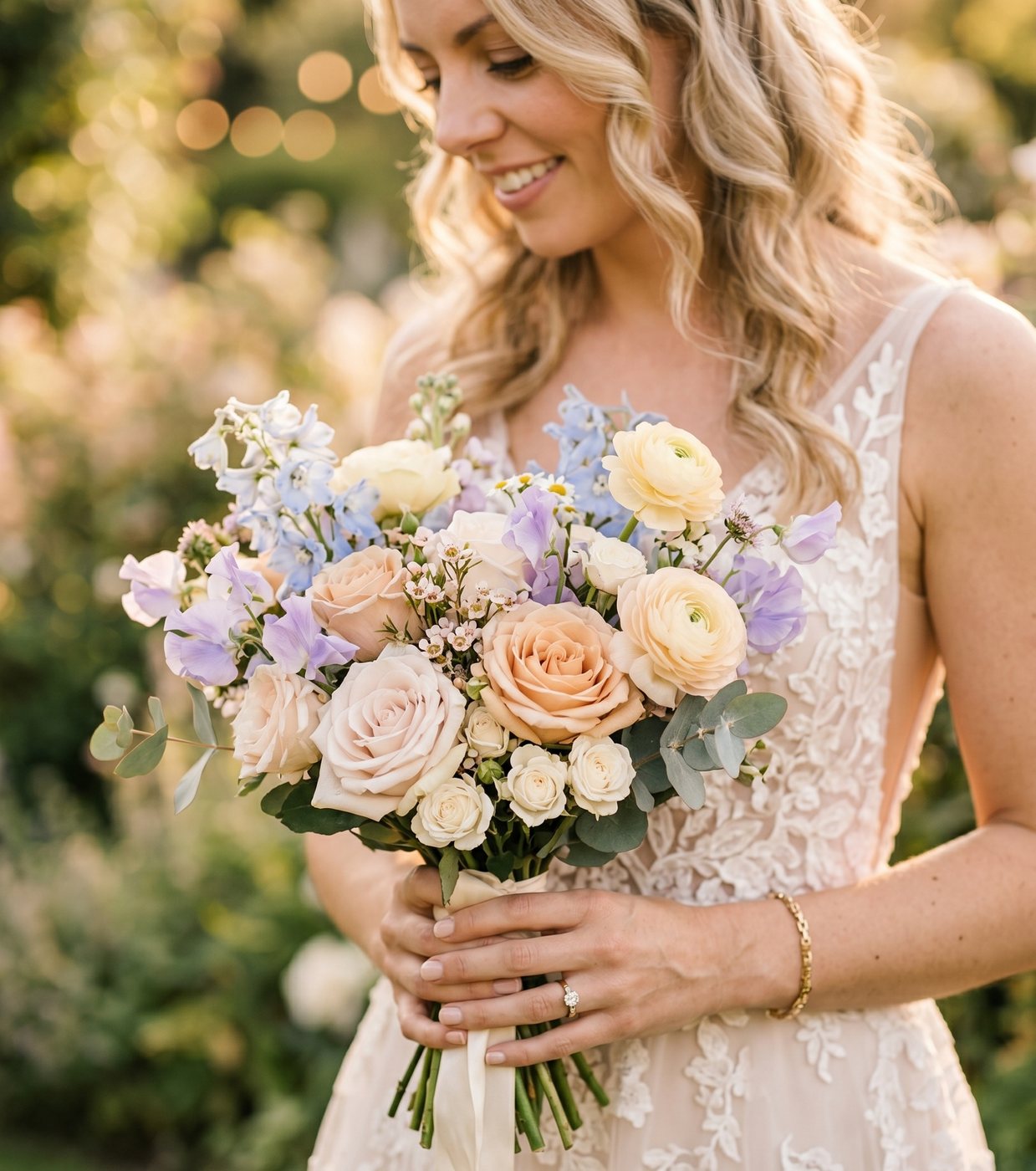 Bouquet de mariée aux fleurs pastel — galerie photo de mariage