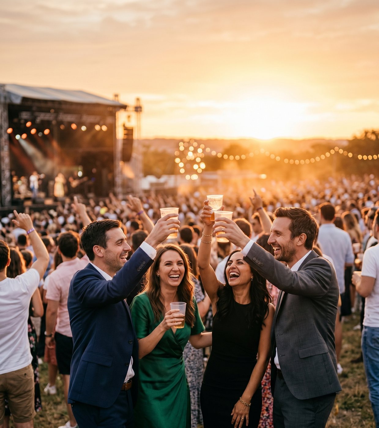 Festival au coucher du soleil, foule joyeuse — galerie photo d'événement