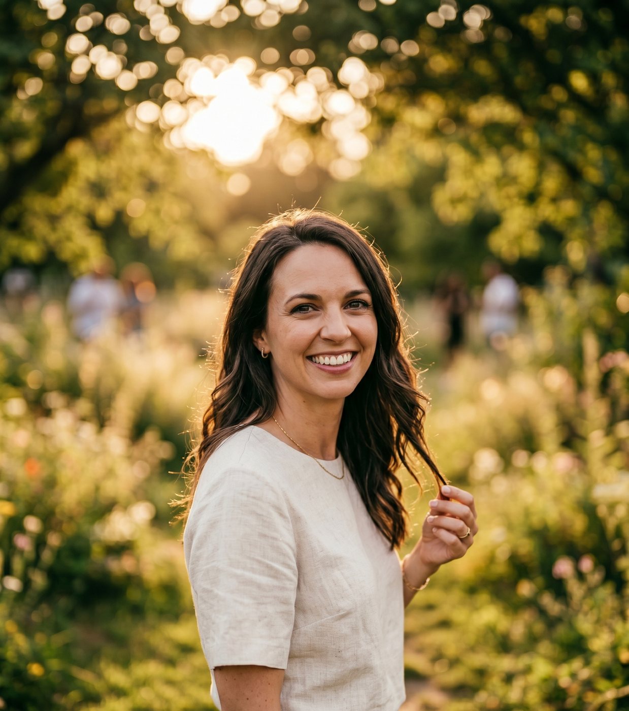 Portrait éditorial d’une femme souriante en lumière naturelle — galerie portrait