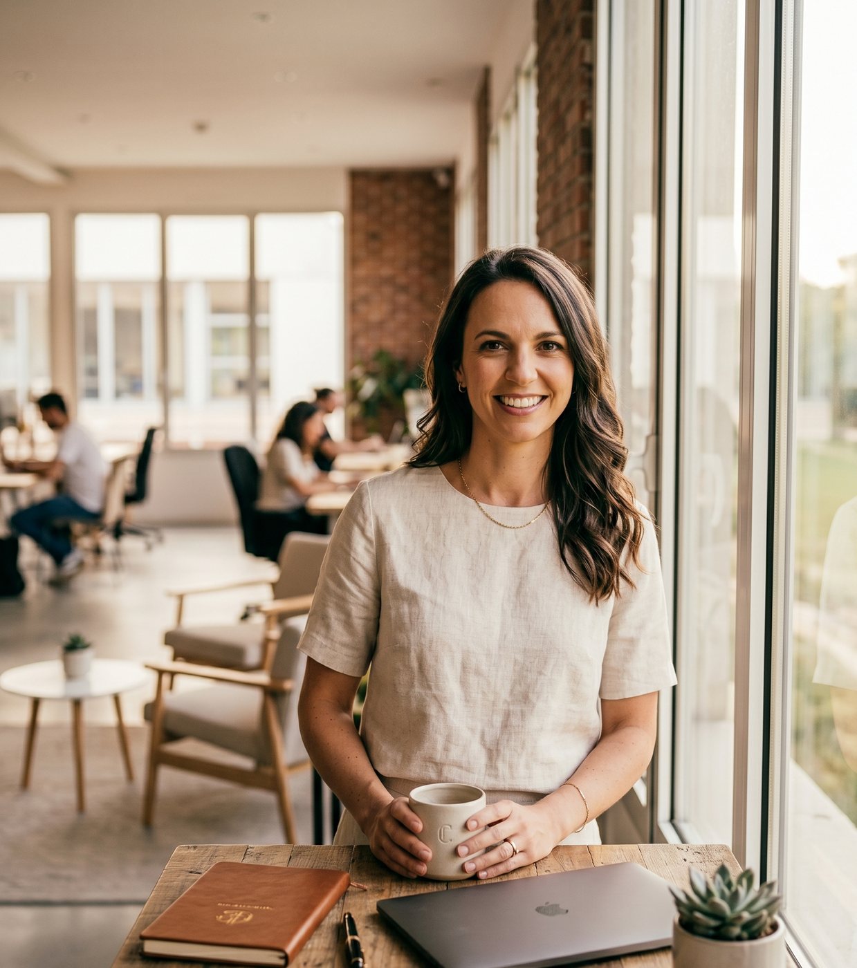 Entrepreneuse dans un espace de travail lumineux — séance de branding